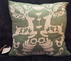 Nordic Folk Holiday Reindeer Throw Decorative Pillow Green White Floral 16x16