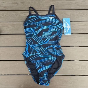 TYR The Finals MAIZE Swimsuit Butterfly Back 1-Piece Blue Girls- Size 22 New - Picture 1 of 3