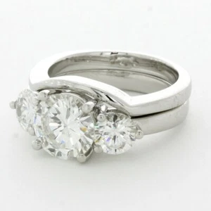 3.8 CTW LAB-CREATED DIAMOND E/VVS2 ROUND PLATINUM CLASSIC THREE-STONE BRIDAL SET - Picture 1 of 4