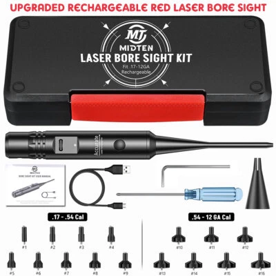 MIDTEN Professional Red Laser Bore Sighter Kit For 0.17 to 12GA Caliber w/ Storage Case