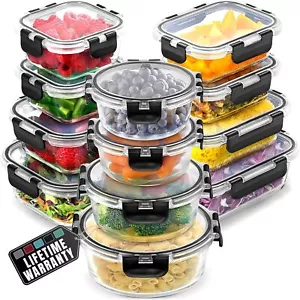 Kitchen 12-Pack Airtight Freezer Safe Glass Meal Prep Containers Set with Lids - Picture 1 of 8