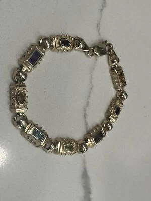 14k Yellow Gold Multi Color Gemstone Bracelet 8” amethyst, Garnet, Citrine - Image 1 of 4