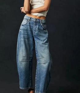 Spring Autumn Fashion Casual Loose Jeans Women Low-Rise Washed Denim Pants - Picture 1 of 27