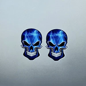 2x Blue Lightning Bolt Storm Biker Skull Vinyl Sticker Decal For Car 65x45mm - Picture 1 of 1