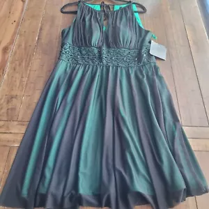 La Nouvelle Renaissance Black & Green Beaded Belt Sleeveless Dress Size 14 - Picture 1 of 6