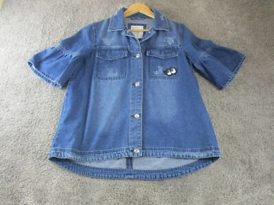 Esprit EDC Blouse XS Short Sleeve Collared Button Up Cotton Denim Womens - Image 1 of 4