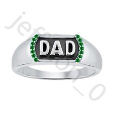 0.07CT Created Emerald 14K White Gold Over Father Dad Enamel Wedding Band Ring