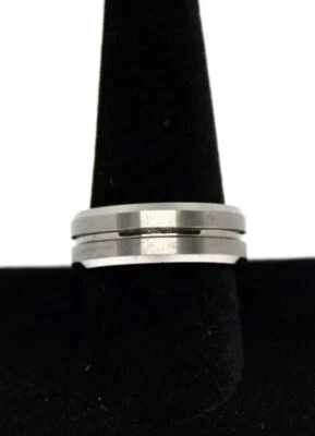 Anillo de tungsteno gris cepillado borde biselado para hombre talla 9 3/4 mm alianza de boda joyería FC Foto 1 de 4