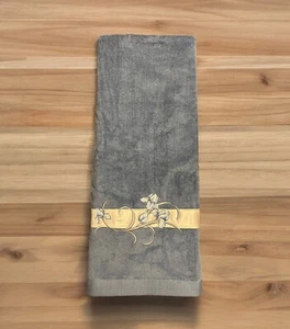 Vtg NOS Saturday Knight Ltd Sears Elegance Smoke Blue Bath Towel Satin Floral - Picture 1 of 7