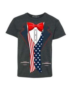 USA Flag Tuxedo Youth's T-Shirt American 4th of July Patriot Costume Shirts - Picture 1 of 9