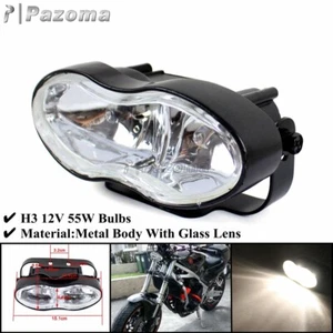 Motorcycle Black Oval Twin Headlight Custom Wave Headlamp For Harley Cafe Racer - Picture 1 of 12