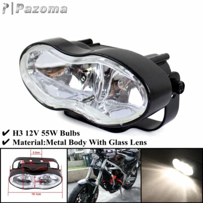 Motorcycle Black Oval Twin Headlight Custom Wave Headlamp For Harley Cafe Racer - Image 1 of 4