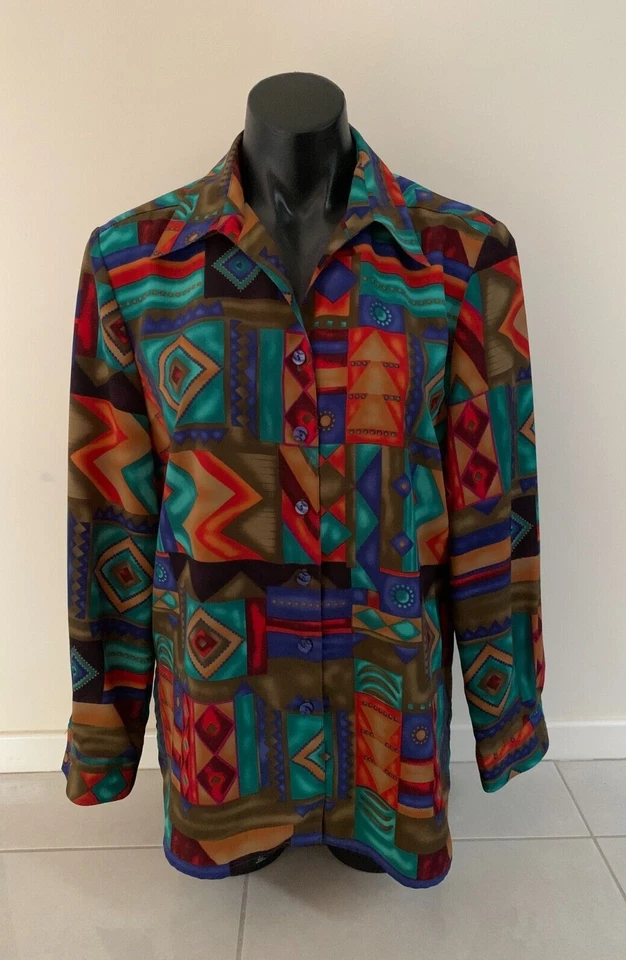 DRESS COMPANY STITCHES Womens Vintage Retro Multicoloured Buttoned Shirt Size 12 - Image 1 of 4