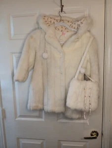 HEART WARMERS Vintage Retro Girls 70's White Fur Coat Size 6x purse cute - Picture 1 of 9
