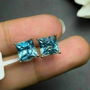 2.00 CT Princess Cut Simulated Blue Topaz Women's Stud 925 White Silver Plated - Picture 1 of 6