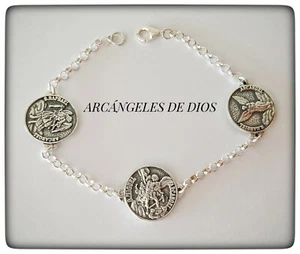 PULSERA ARCANGELES PLATA MIGUEL RAFAEL GABRIEL ARCHANGELES SILVER BRACELET - Picture 1 of 10