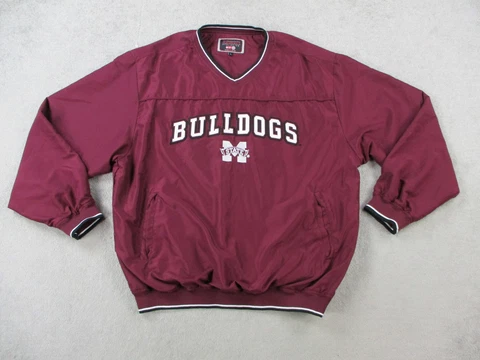 Mississippi State Bulldogs Jacket Mens Large Red Spell Out Vented Jumper Adult Cover