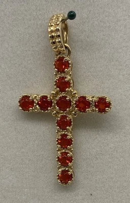 Colgante Cruz Ópalo de Fuego Mexicano 14K 1.5"x7/8" 11 Piedras Peso Total 3.4g Foto 1 de 4