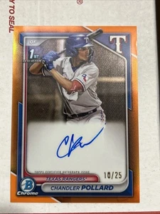 2024 1st Bowman Chrome True Orange Auto On Card Chandler Pollard 10/25 MINT! SSP - Picture 1 of 6