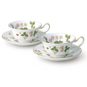 Wedgwood Wild Strawberry Peony Teacup & Saucer Pair Unused Fine Bone China - Picture 1 of 14