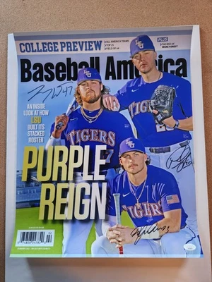 Paul Skenes Dylan Crews Tommy White Triple Auto Signed 16x20 LSU Poster JSA COA - Image 1 of 4