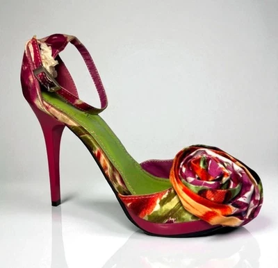 Женские туфли на каблуке с открытым носком Anne Michelle — разноцветные с цветочным рисунком | размер 6,5 - Изображение 1 из 4