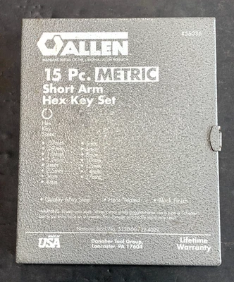 Allen Tools 15 pc. METRIC Short Arm Hex Key Set 56036 USA NEW OLD STOCK - Image 1 of 4