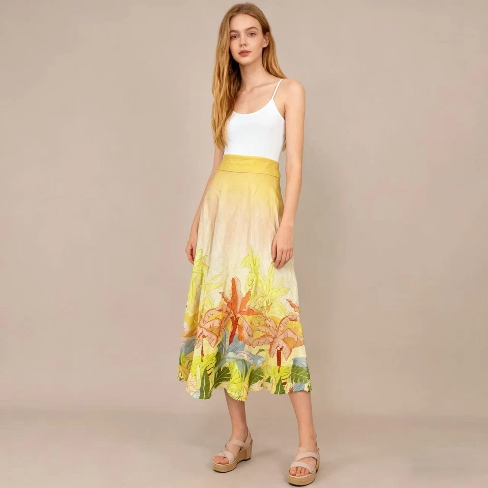 Falda midi floral de mezcla de lino Farm Rio talla XS multicolor nueva sin etiquetas Foto 1 de 4