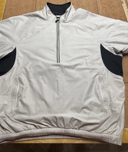 FootJoy DryJoys Jacket Sz Large Beige Tour Collection Rain 1/2 Zip Short Sleeve - Picture 1 of 7