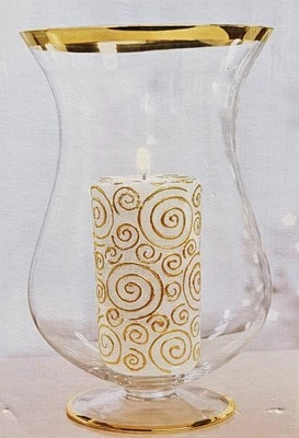 Vintage Bright Gold Hurricane Pillar Candle Set NEW original Packaging  - Image 1 of 4