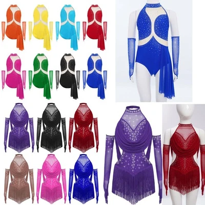 Girls Ballet Lyrical Dance Dress Cutout Back Leotard Figure Skating Costume - Image 1 of 4