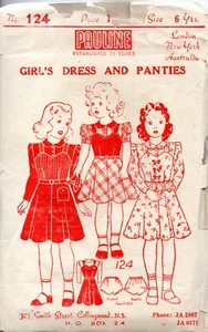 Vintage Pauline Sewing Pattern 124 Girl's Dress and Panties Size 6 Yrs - Picture 1 of 2