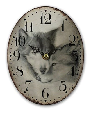 Small Wooden Free Standing Gift Clocks In 2 Stylish Designs - Wolves or Nautical - Image 1 of 3