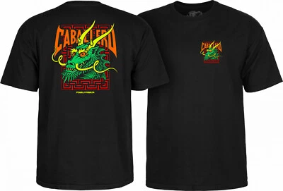 Powell Peralta Steve Caballero GREEN DRAGON AND BATS Skateboard T Shirt BLACK - Image 1 of 3