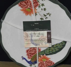 Tahari Home Peacock Floral Melamine Dinner Plates 11" Set of 4 NEW - Picture 1 of 4