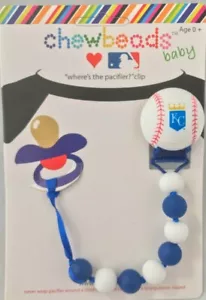 Chewbeads Baby Pacifier Clip - Holder Safe Silicone Royals MLB Baseball - NEW - Picture 1 of 4