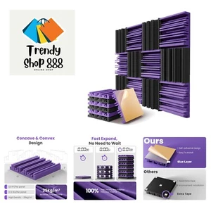 DIY Soundproofing Solution: 12 Pack Black & Purple Acoustic Panels 12"x12"x2" - Picture 1 of 8