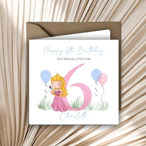 Personalisierte Geburtstagsgrußkarte Prinzessin Aurora jedes Alter mit Umschlag - Bild 1 von 1