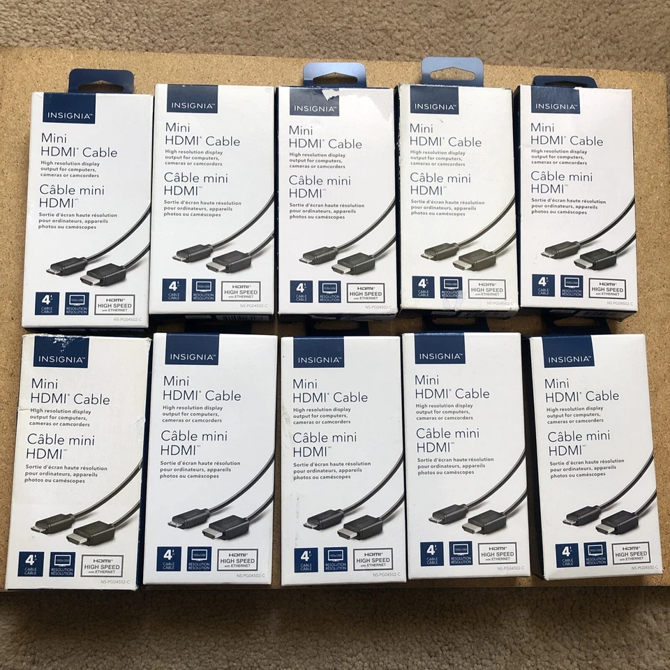 Lot 10X Insignia 4ft Mini HDMI C to HDMI A Cable HD for Canon Sony Nikon Camera - Image 1 of 4