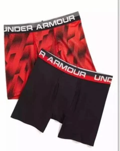 Under Armour L62924 Boys Red Black 2-Pack Performance Boxer Briefs Youth Size M - Picture 1 of 3