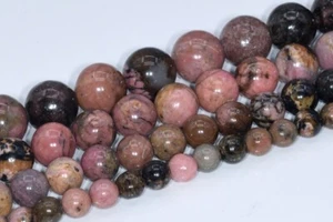 Natural Pink Rhodonite Beads Grade AAA Round Gemstone Loose Beads 4/6/8/10MM - Picture 1 of 11