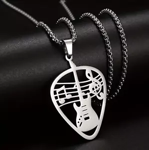 COLLIER Pendentif guitare - métal argenté - 3x4cm - collier 60cm - Foto 1 di 7