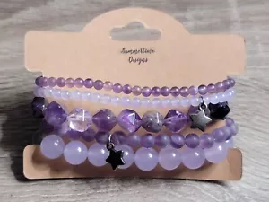 Purple Glass Bead Bracelet Stack 7" - Picture 1 of 1