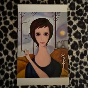 VTG Margaret Keane "Double Draw" Postcard Big Eye Eyed Lady Girl w/ Trees Walter - Picture 1 of 2