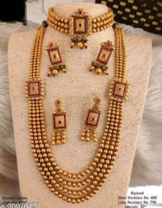 Indisches Bollywood vergoldet Kundan Halsband Braut Halskette Ohrringe Schmuck Set - Bild 1 von 6