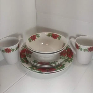 Christmas Dinner for two 2 of each Dinner Plate Salad Bowls Cups - Picture 1 of 9
