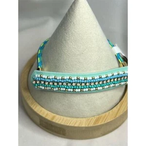 Rebecca Minkoff Turquoise Seed Beads Adjustable Bracelet Blue Gold-Tone Accents - Picture 1 of 5