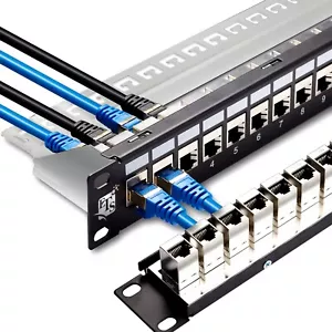 Patch Panel 24 Port Cat6A with Inline Keystone, Coupler Patch Panel STP Shielded - Picture 1 of 7