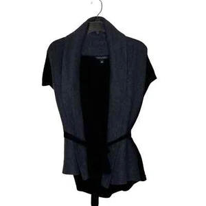Cardigan Banana Republic cravatta aperta taglia XS grigio nero lana merino extra fine - Foto 1 di 5