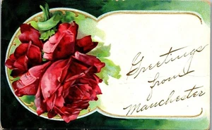 Vintage rote Rose Rosen Blume Blumen Postkarte Grüße aus Manchester KS 2013 - Bild 1 von 4